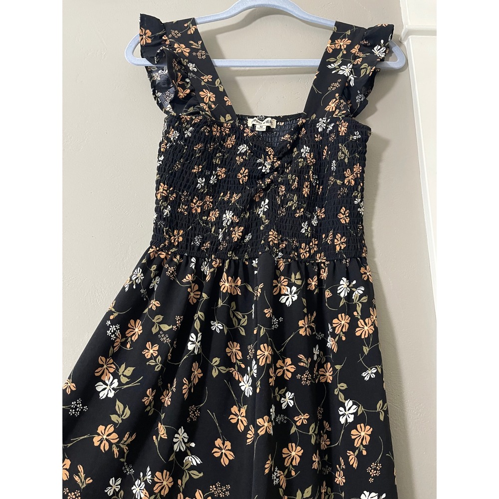Inspired Hearts Womens Floral Smocked Ruffle Wide Leg Jumpsuit Black Orange M - Picture 5 of 12